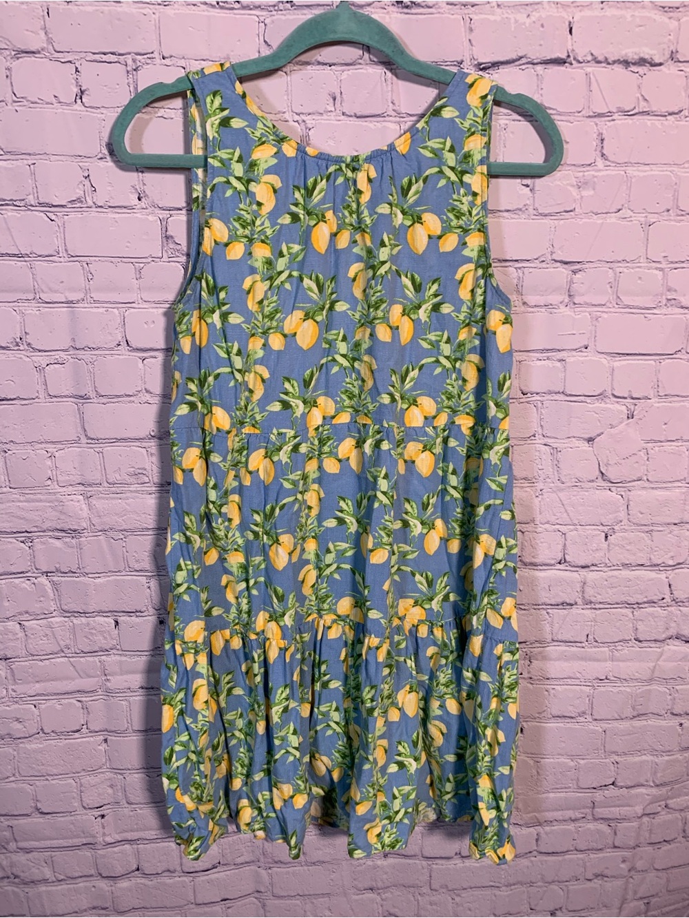 Loft Womens Linen Blend Tiered Dress Lemon Print Sz S Sleeveless Vacation Preppy
